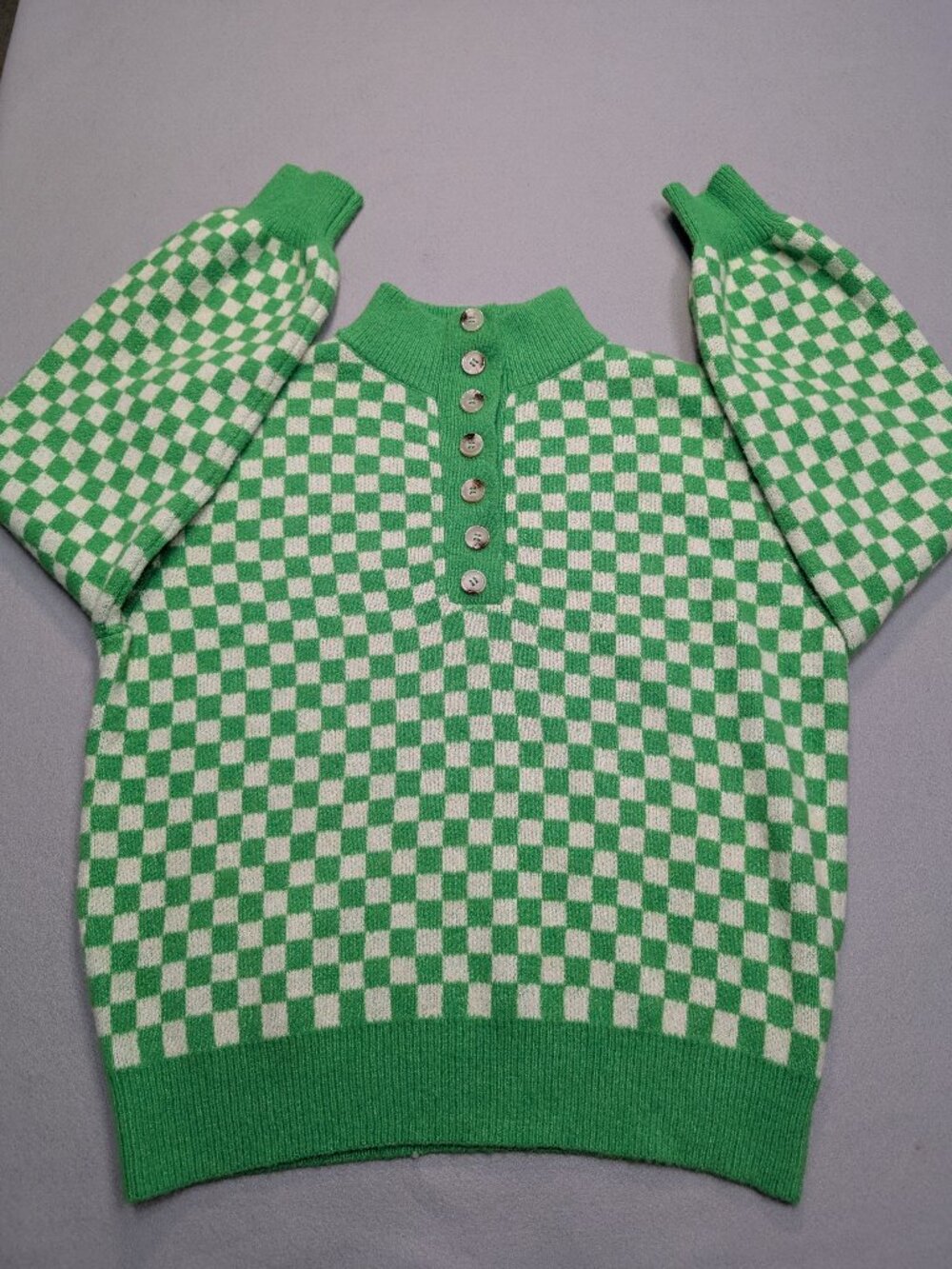 FRNCH Paris Green Checkerboard Sweater L
